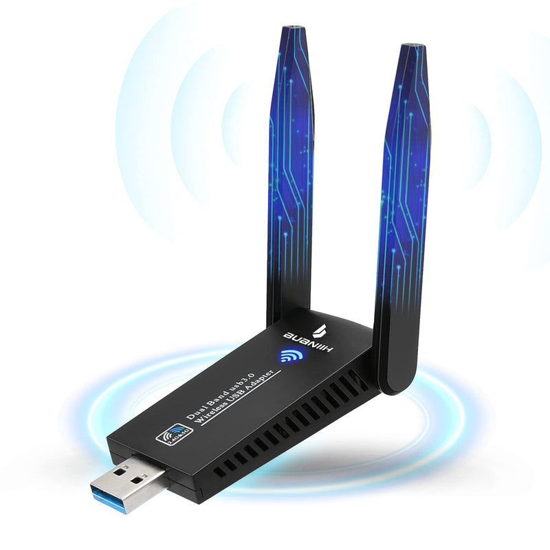 WiFi Adapter for Desktop PC,USB WiFi Adapter,1300Mbps Dual 5Dbi Antennas,Support 2.4G&5G Network,802.11AC Compliant,USB 3.0,Support Win10/8/7/XP, Mac OS/10.9-10.15 1300Mbps