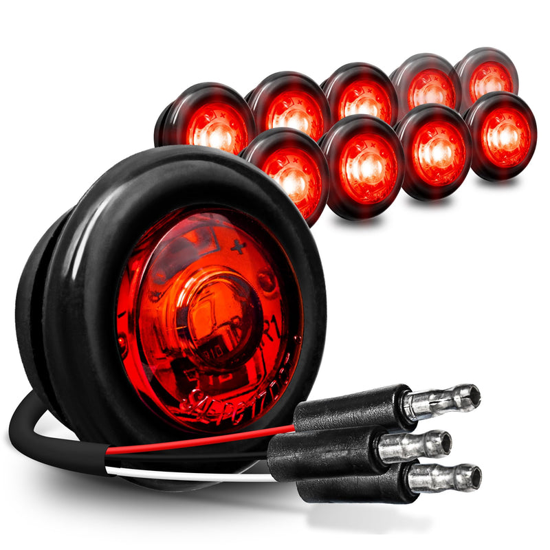 TRUE MODS 10pc 3/4" Inch Round Red Trailer 12V LED Marker Light [3 Wire/Turn Brake Tail TBT Lights] [DOT FMVSS 108] [SAE P2PC] [Semi-Spherical Output] [IP67 Waterproof] Small Markers for Trailer Truck 10 Pack Red (TBT)