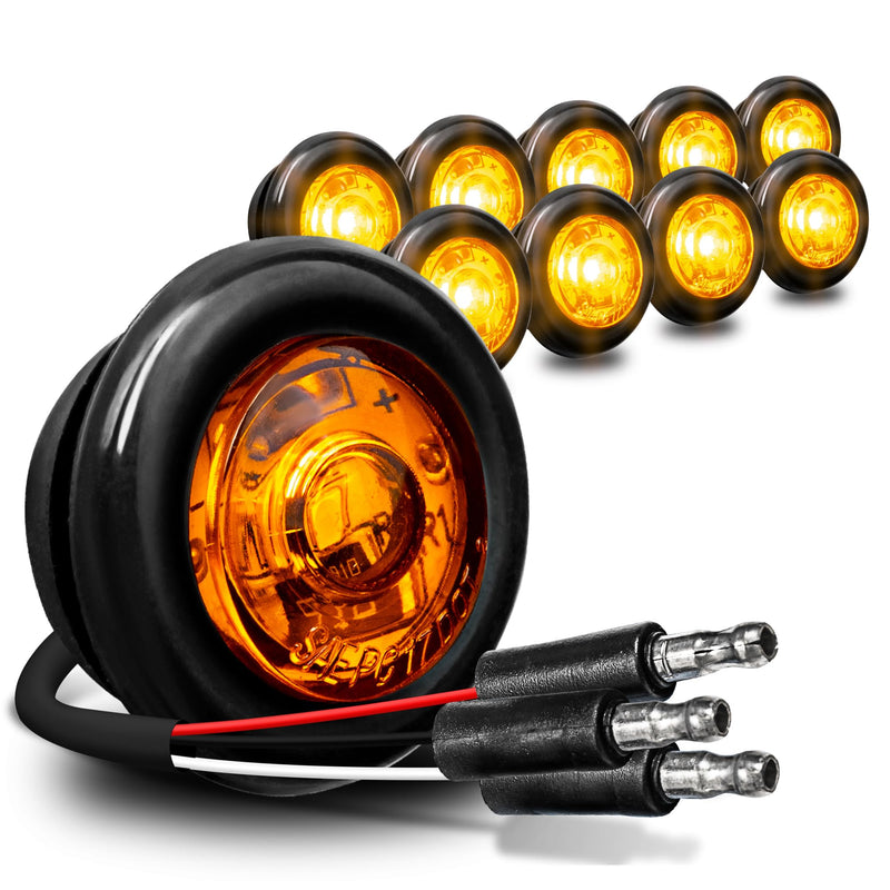TRUE MODS 10pc 3/4" Inch Round Amber Trailer 12V LED Marker Light [3 Wire/DRL & Turn Signal] [DOT FMVSS 108] [SAE P2PC] [Semi-Spherical Output] [IP67 Waterproof] Small Marker Lights for Trailer Truck 10 Pack Amber (TBT)