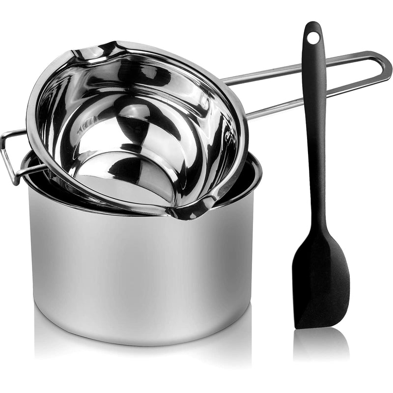 1000ML Double Boiler Pot with 2200ML Stainless Steel Pot and Silicone Spatula, Double Boiler Set for Melting Chocolate,Candy, Soap, Wax, Candle Making 2200 ML+1000ML Multicolor