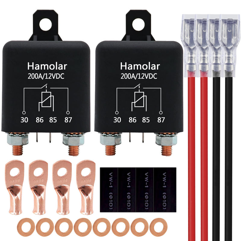 2 Pack 12V 200 Amp Continuous Duty Relay Switch Car Starter Heavy Duty Split Charge 4 Terminal SPST Relays for Truck Boat Marine 200A