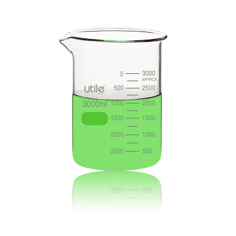 Utile 101.45oz(3000ml) Low Form Glass Beakers, Borosilicate 3.3 Glass with Printed Graduation, 4000.3000.1 Vol.3000ml