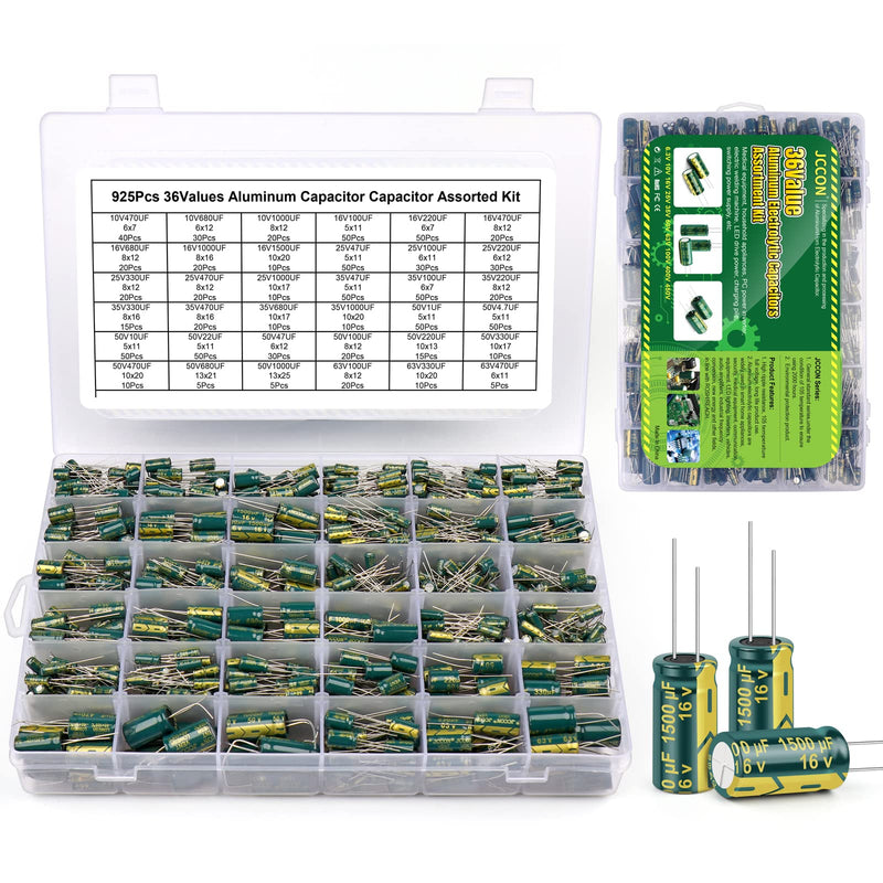 925Pcs 36Values Aluminum Electrolytic Capacitor Assortment Kit Lowesr Capacitors Assorted Kits 1uF 4.7uF 10uF 22uF 47uF 100uF 220uF 330uF 470uF 680uF 1000uF 925Pcs/Box