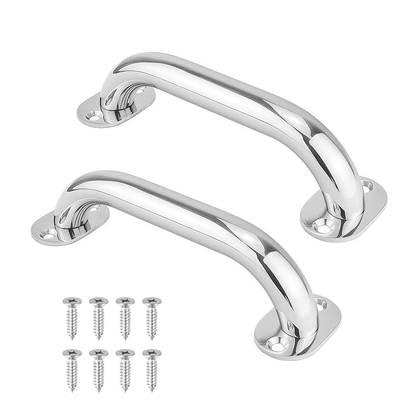 Marine Grab Handle 316 Stainless Steel Boat Handles Grab Polished Handrail,9 Inch Round Marine Handle Hand Rail, Deck Hardware Handrails for Boat Marine Yacht/RV, Pack of 2