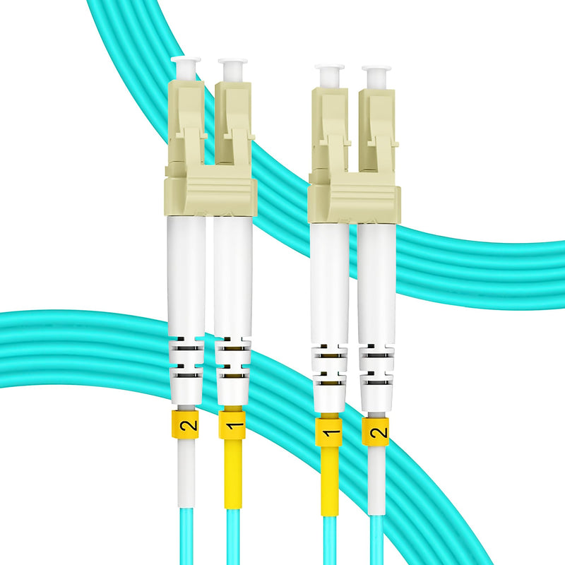 NewYork Cables Fiber Optic Cable Multimode Duplex OM4 50/125 Jumper Cord Fiber Cable | 15M (49.2ft) 40gb LC to LC Fiber Patch Cable (Aqua) OM4 LC TO LC 15 Meter