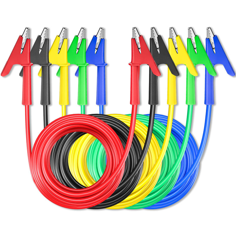 Goupchn 5PCS Alligator Clips Test Leads Dual Ended Crocodile Wire Cable with Insulators Clips Test Flexible Copper Cable for Electrical Testing 16.4ft/5m 5 Colors-16.4ft/5m Style A
