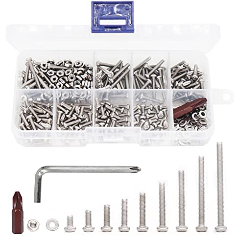 430PCS M2.5 Pan Phillips Screws and M2.5 Hex Nuts/Flat Washers Assortment Kit, 304 Stainless Steel, 4mm / 6mm/ 8mm/ 10mm/ 12mm/ 16mm/ 20mm/ 25mm/ 30mm