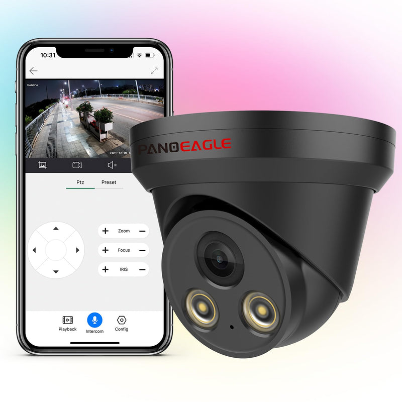 PANOEAGLE 8MP Full Color POE Camera, Outdoor Turret IP Camera w/Mic,4K Security Cameras AI Human/Vehicle Detection, Night Vision 98ft Weatherproof IP67 Wide Angle 2.8mm Lens,NDAA Complaint,Black 8MP Full Color/Black