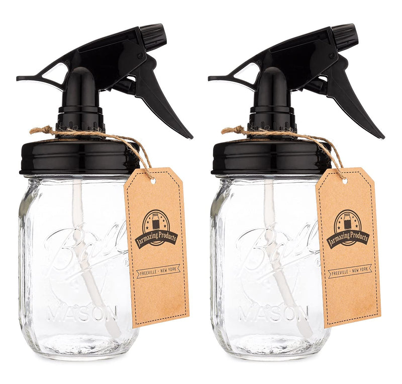 Jarmazing Products Mason Jar Sprayer – Black – With 16 Ounce Ball Mason Jar – 2 Pack! Semi-Opaque Glass