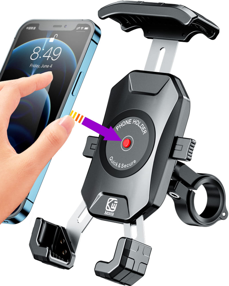 [AUSTRALIA] - BRCOVAN Motorcycle Phone Mount, [1s Lock] [One Hand Operation] Bike Phone Mount, Aluminum Alloy Mounting Base Handlebar Cell Phone Holder for Bicycle Motorcycle ATV Scooter Fit 4''-7'' Smartphones