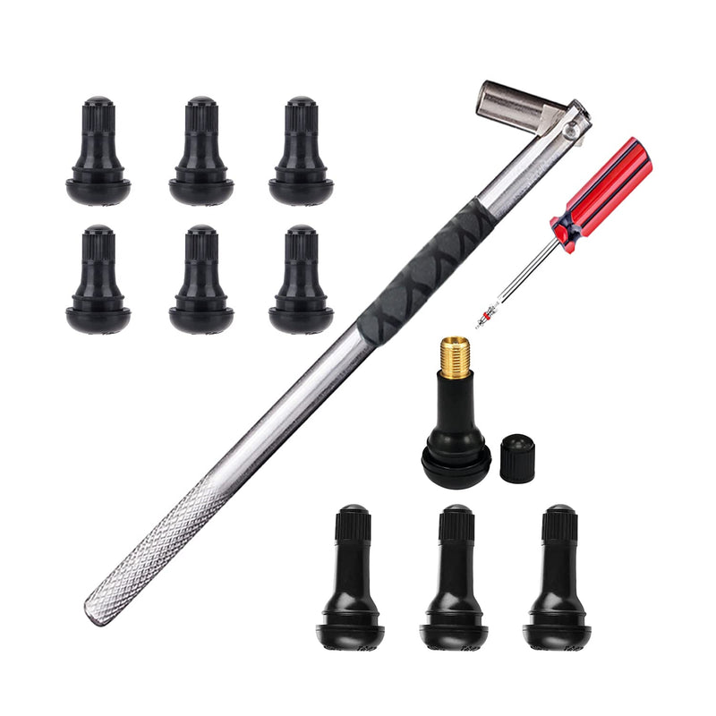 Dr.Roc Tire Valve Stem Puller Tools Set –1 x Valve Stem Installer, 10 x Brass and Ozone Resistant EPDM Snap-in Tire Valve Stem with Valve Cores (6 x TR412,4 x TR413), 1 x Valve Core Remover