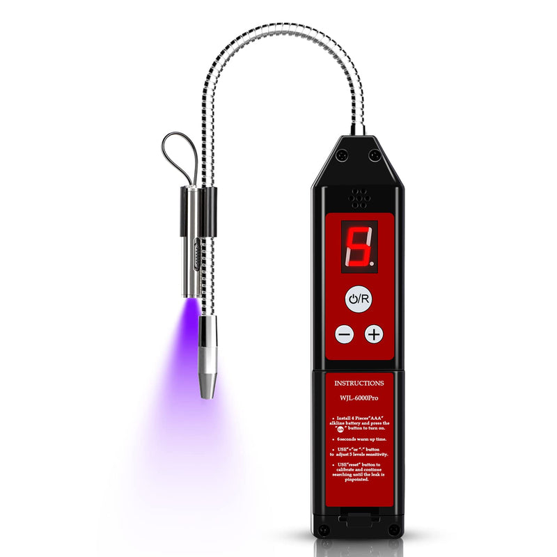 Refrigerant Leak Detector with LED Light, Aprvtio WJL-6000PRO Halogen Leak Detector Freon Gas Leakage Tester HVAC Air Condition R22 R410A R134A R1234YF CFCs HCFCs HFCs Indicator Freon Sniffer WJL-6000PRO-UV