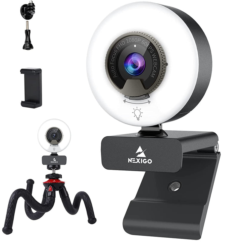 NexiGo 60FPS 1080P AutoFocus Webcam with Mini Tripod Kits, 2021 N960E USB FHD Web Computer Camera, Extendable Tripod Stand, for Zoom/Skype/Teams Online Teaching, Laptop MAC PC Desktop