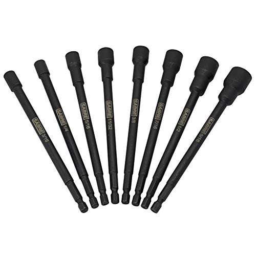 8 Piece SAE Impact Magnetic Nut Driver Set – 6 Inch Length, 1/4 Inch Hex Shank, Magnetic Socket Tip (8 Piece SAE Set) 8 Piece SAE Set