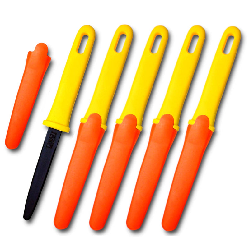 CANARY Cardboard Cutter with Sheath, 7.5" Safe Box Opener/Box Cutter Tool [Non-Stick Coated Blade], Serrated Japanese Stainless Steel Blade, Made in Japan (Bulk Pack of 5) Yellow 5 Pc