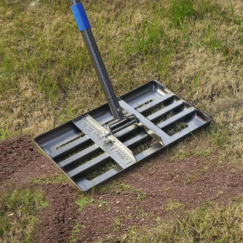 Lawn Leveling Rake,Stainless Steel Lawn Leveler with 18”x10” Ground Plate, 72” Adjustable Long Handle, Level Lawn Tool for Grass, Golf Field, Level Soil or Dirt Ground Surfaces 6 FT