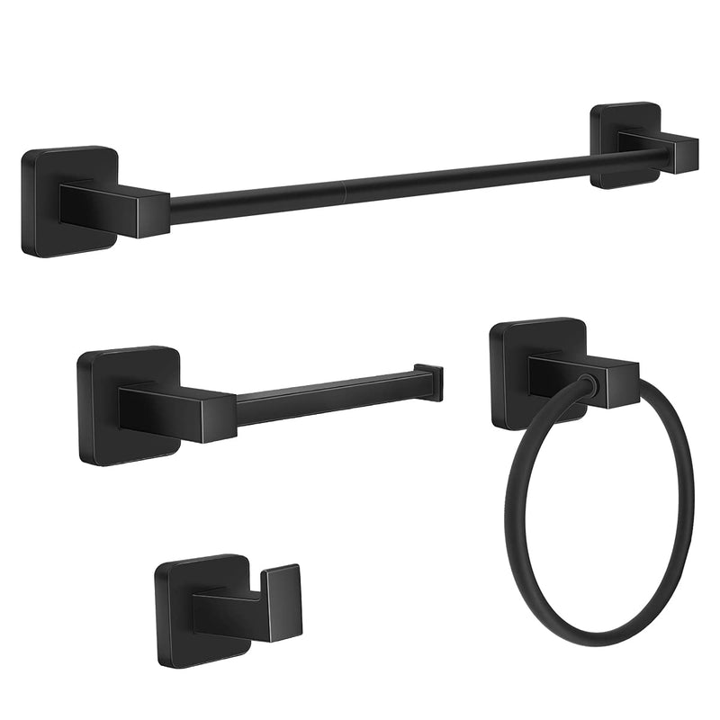 Bathroom Hardware Set 4 Pieces,Stainless Steel Matte Black Towel Bar Set, Includes 24In Towel Bar, Towel Ring, Robe Towel Hooks,Toilet Paper Holder, Bathroom Towel Rack Set 24Inch