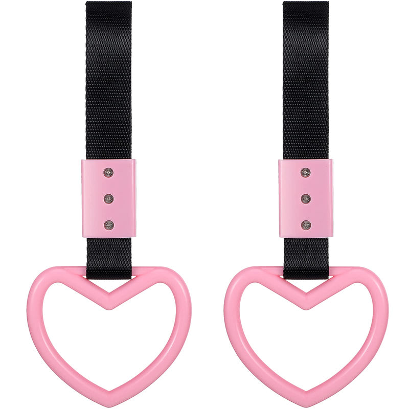 BBTO 2 Pieces Heart shaped Car Handle Straps Drift Charm Rear Bumper Warning Ring Decor Subway Bus Broken Heart Handle for Car Interior(Light Pink) Light Pink
