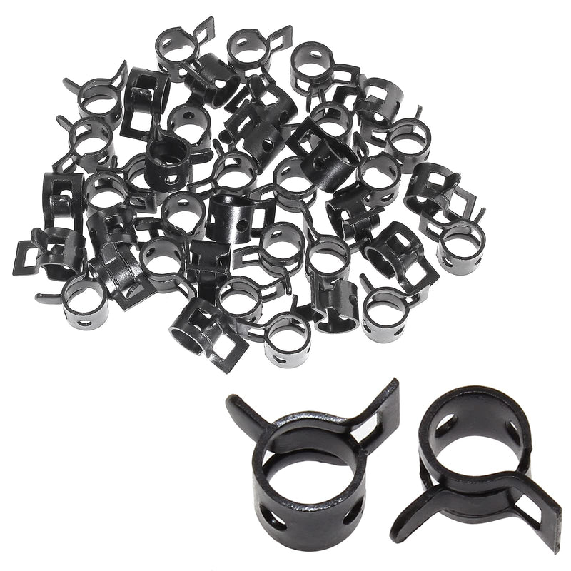 40 Pcs 1/4 ID Spring Band Type Clamps, 6mm Fuel Hose Clamps Fasteners, Black Spring Hose Clip for Fuel Hose Line Water Pipe Air Tube Silicone Hose, Fit 6.5-7.2mm OD Hose Black-40pcs-6mm