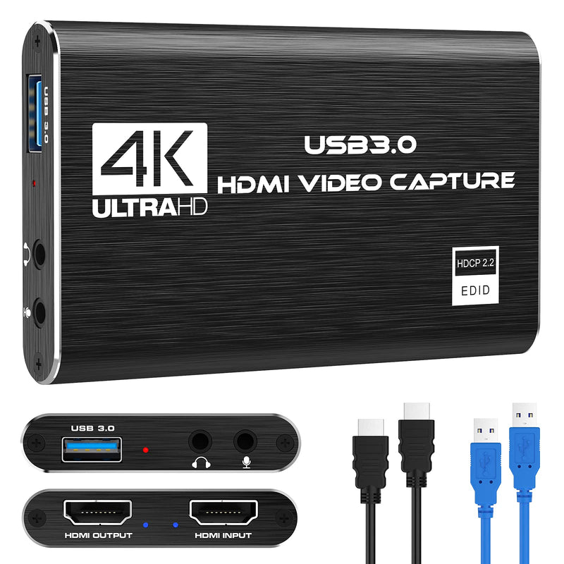 Capture Card Nintendo Switch, 4K HDMI Video Capture Card, 1080P 60FPS, HDMI to USB 3.0 Capture Card for Streaming Work with Camera/Xbox/PS4/PS5/PC/OBS Black