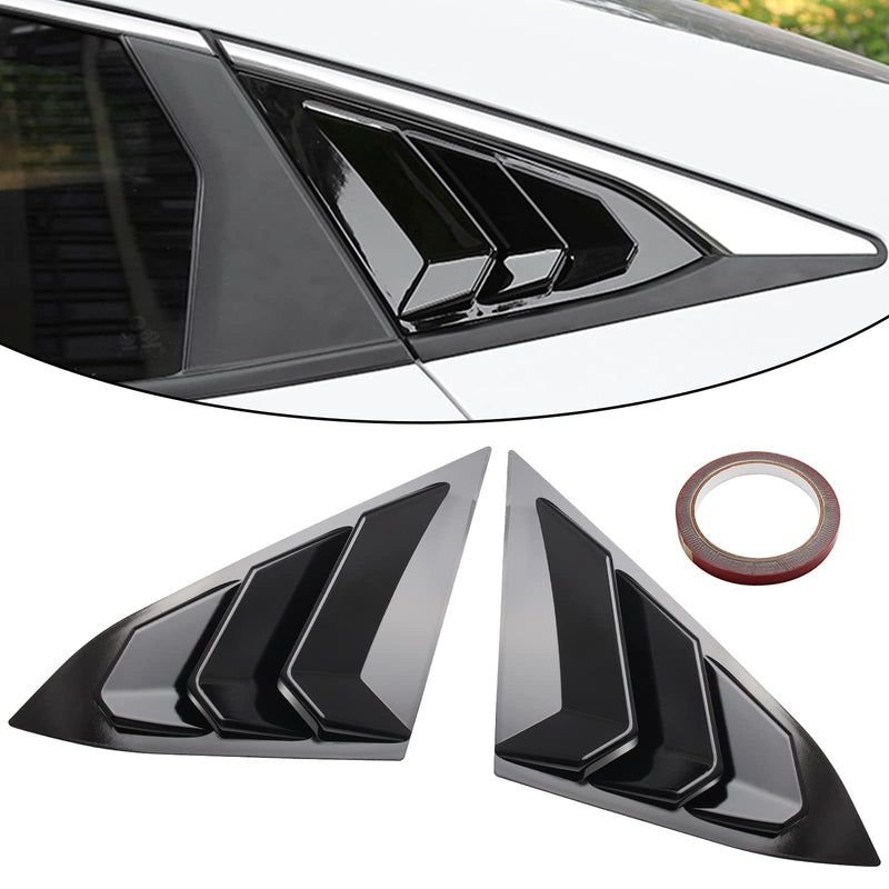 for 10th Gen Civic Sedan Rear Side Window Louvers Air Vent Scoop Shades Cover Blinds Racing Style Compatible with Civic Sedan 2021 2020 2019 2018 2017 2016 (Bright Black) Bright Black