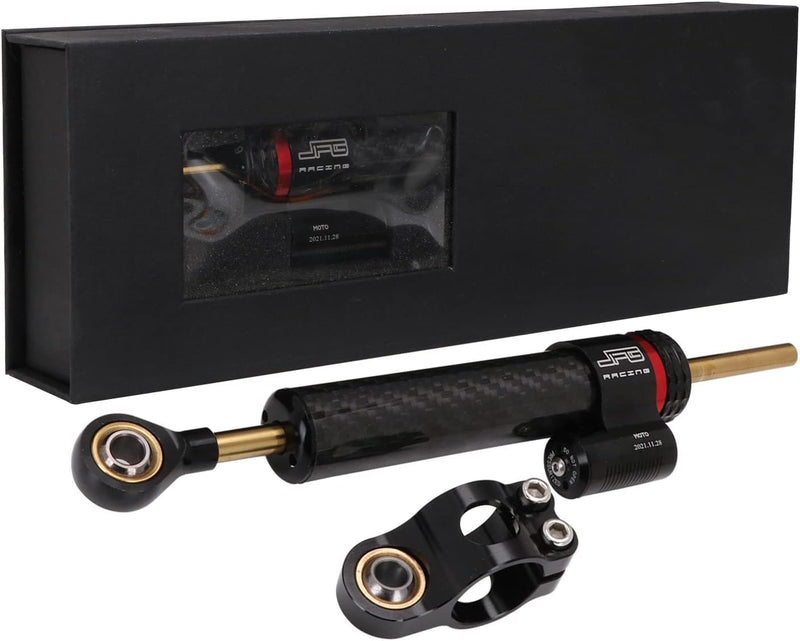 JFG RACING Motorcycle Steering Damper,10" Universal Steering Stabilizer for Most Motorcycles Street Bike Sport Bike Road Racing Bike - Carbon Fiber black Medium