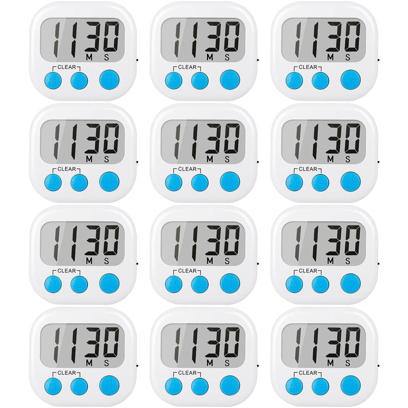 12 Pack Digital Kitchen Timers for Cooking Magnetic Timer for Cooking Loud Alarm White 6