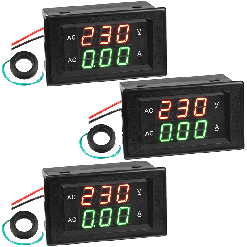Volt Amp Meter 500V 200A Voltmeter Voltage and Current Meter Digital Dual Display, 0.39 Inches LED 2 in 1 Multimeter, 2 Wire Voltage Amperage Tester Gauge with Current Transformer (3 Pieces) 3