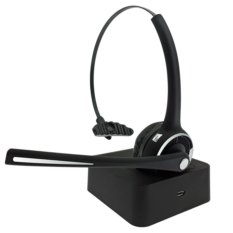 Trucker Bluetooth Headset with Microphone Noise Cancelling, V5.0 Wireless Headset with Charging Base 17 Hrs Talk Time, Black