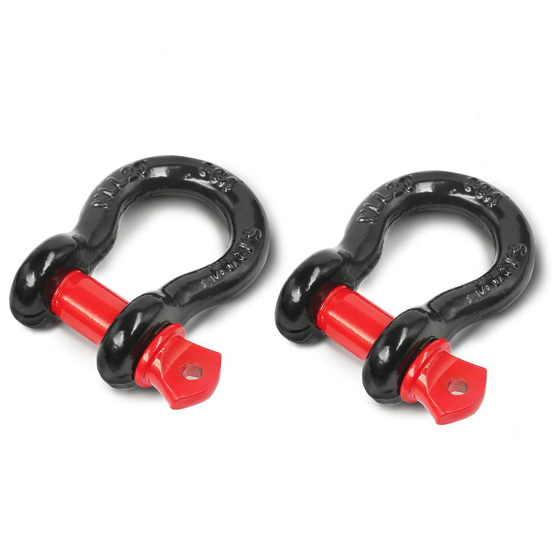 2 Pcs Shackles 1/2" D Ring Shackle 12 Ton (26,455 lbs) Maximum Break Strength with 5/8" Pin for Tow Strap Winch Off Road Vehicle Recovery 1/2 Inch Black & Red 2
