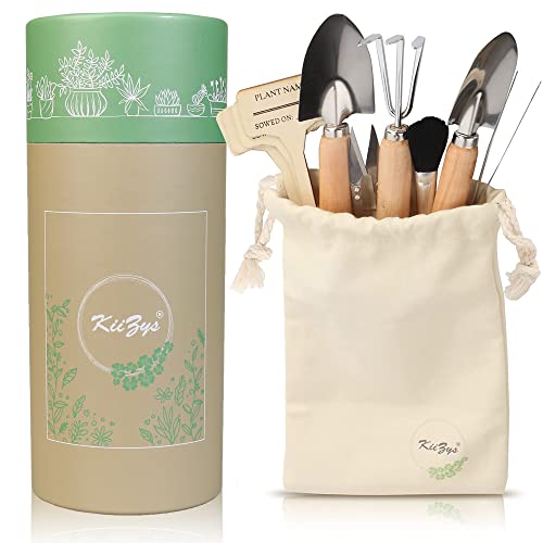 Indoor Garden Tools for Gardening - KiiZYS 12-Piece Small Garden Tools Set - Indoor Gardening Gifts for Women - Mini Hand Tools House Plant Tool Artistically Illustrated Gift Box