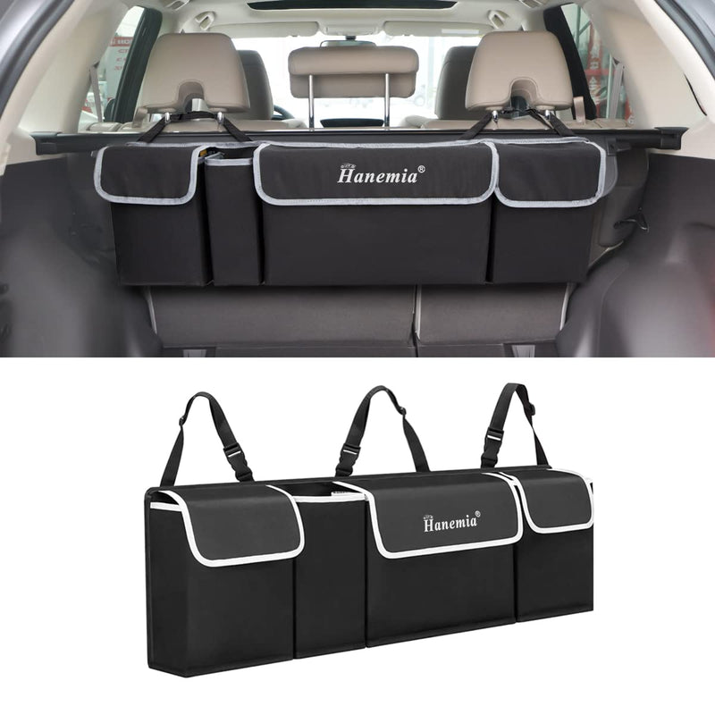 Car Trunk Organizer and Storage, Backseat Hanging Organizer for SUV, Truck, MPV, Waterproof, Collapsible Cargo Storage Bag with 4 Pockets, Car Interior Accessories (Black) Black