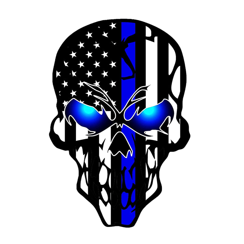 2 Pack Car Decals Stickers Skull Reflective US Flag with Thin Blue Line, Honoring Police Law Enforcement Vinyl Stickers Van Trucks Women Men Motorcycle Laptop Decals Skateboard Bike Bumper Window Thin Bule Skull