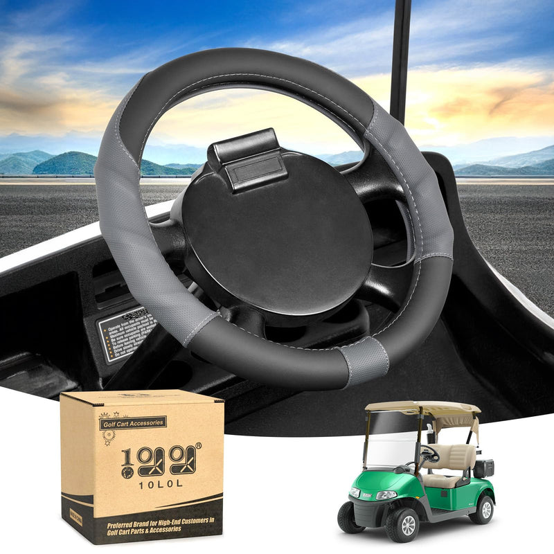 10L0L 13 Inch Golf Cart Steering Wheel Cover for EZGO TXT & RXV, Anti Slip PU Leather & Comfortable Grip Feeling-Black Grey Black & Grey