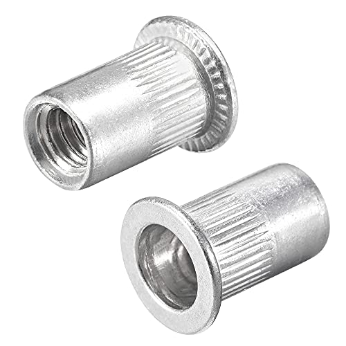 uxcell 1/4-20 Rivet Nuts Aluminium Alloy Knurled Flat Head Threaded Insert Nut Silver 100pcs 100