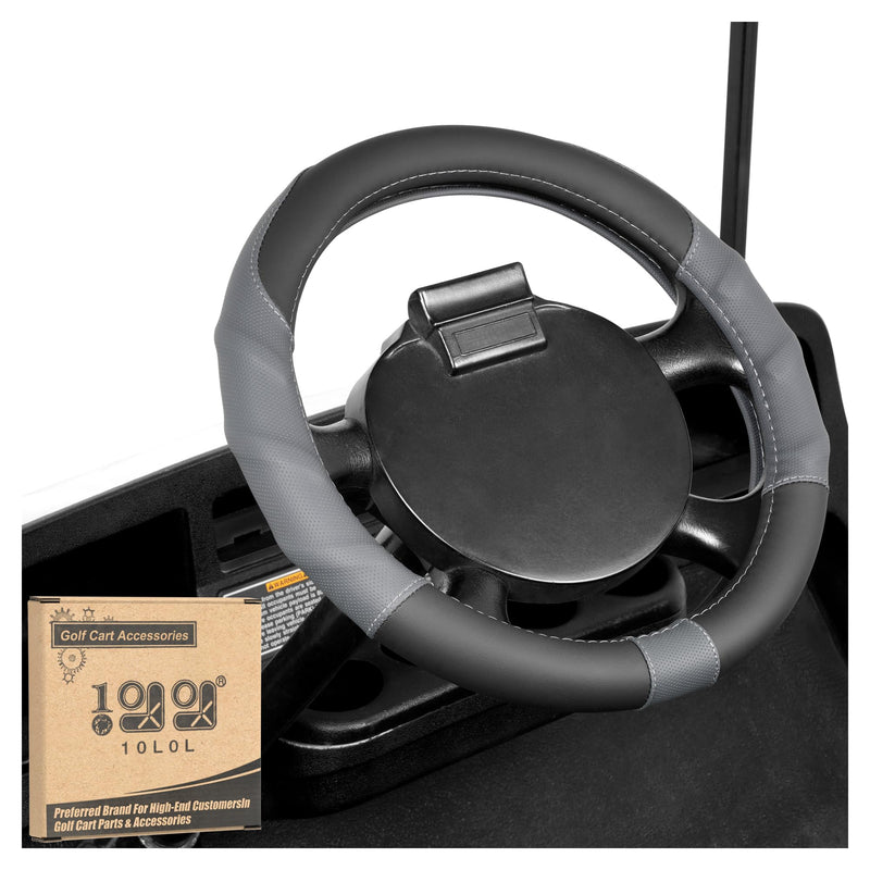10L0L Golf Cart Steering Wheel Cover-13 Soft and Breathable Anti Slip Leather Steering Wheel Cover,Feels Good in Handling- for EZGO TXT & RXV Black+ Gray