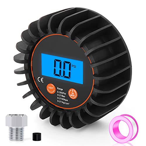 MEANLIN MEASURE 0-300psi Pressure Gauge with 1/8'' NPT Back Connector and Rubber Protector,LED Digital Display,Accuracy 1% .F.S. 0 - 300 PSI Back Mount