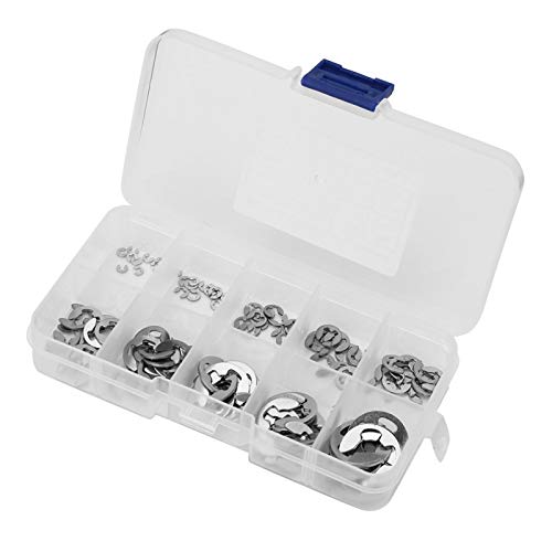 E-Clip External Retaining Ring Assortment Kit 120Pcs 10 Sizes E-Clip Circlip Ring 304 Stainless Steel Opening Snap Ring Circlip Set with Box