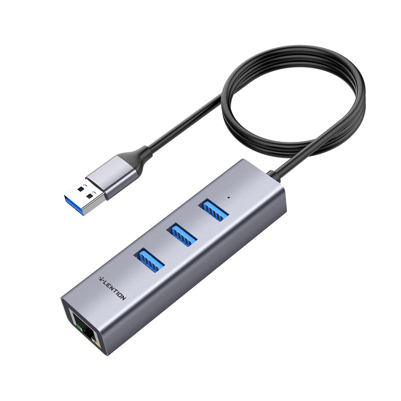 LENTION 3-Port USB 3.0 Hub with Gigabit Ethernet Adapter Compatible MacBook Air/Pro (Previous Generation), iMac, Surface, Chromebook, More Type A Laptops - Ultra Slim (CB-H23s-0.5M, Space Gray)