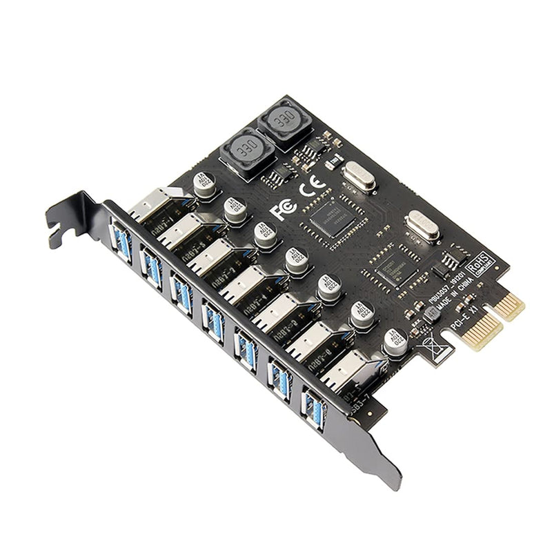 chenyang 7 Port PCI-E 1X to 7 USB 3.0 HUB PCI Express Expansion Card Adapter with 120mm PCI-E Slot Bracket Black 7 Ports