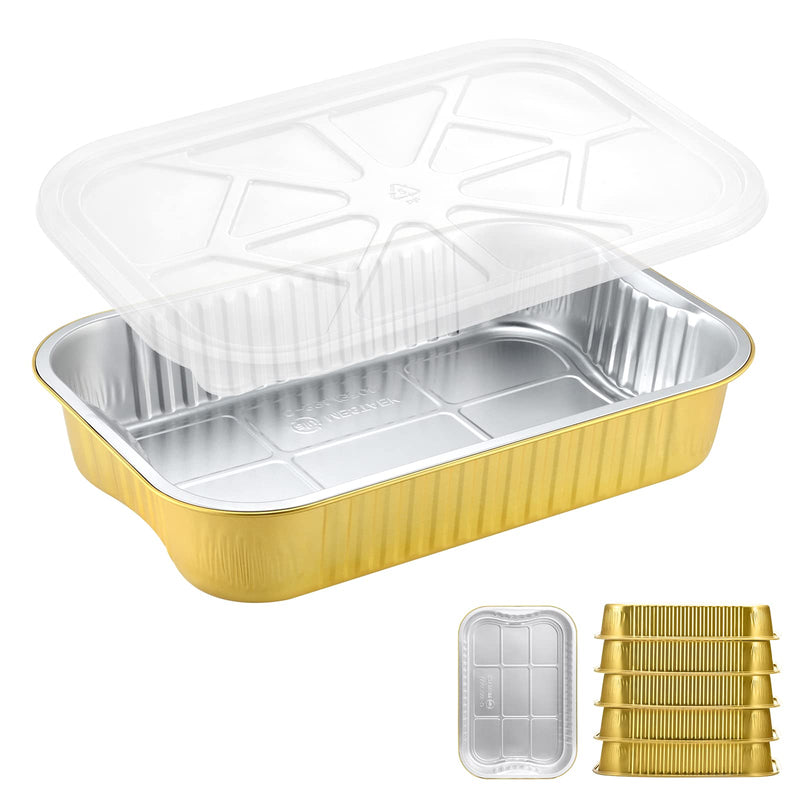 118oz Aluminum Foil Pans with Lids & Handles, 5 Pack | 13 x 8.8 Inch, Extra Thick Foil, Oven and Freezer Safe, Ideal for Baking and Food Storage 3500ml/118oz/3.7qt(5pcs)