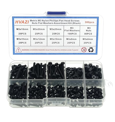 Metric M3 Black Nylon Phillips Pan-Head Screws, Nuts & Washers Kit Black-M3