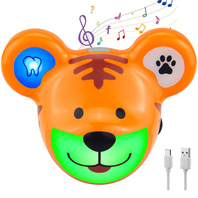 Musical Timer for Kids, Rechargeable Battery 2 Minute Toothbrush Timer and 20 Seconds Bathroom Hand Wash Timers with LED Color Light, 3 Volume Options Musical Timers for Children Tiger Shape Tiger Timer