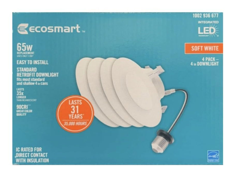 EcoSmart 4 in. White Integrated LED Recessed Trim Soft White 4-Pack
