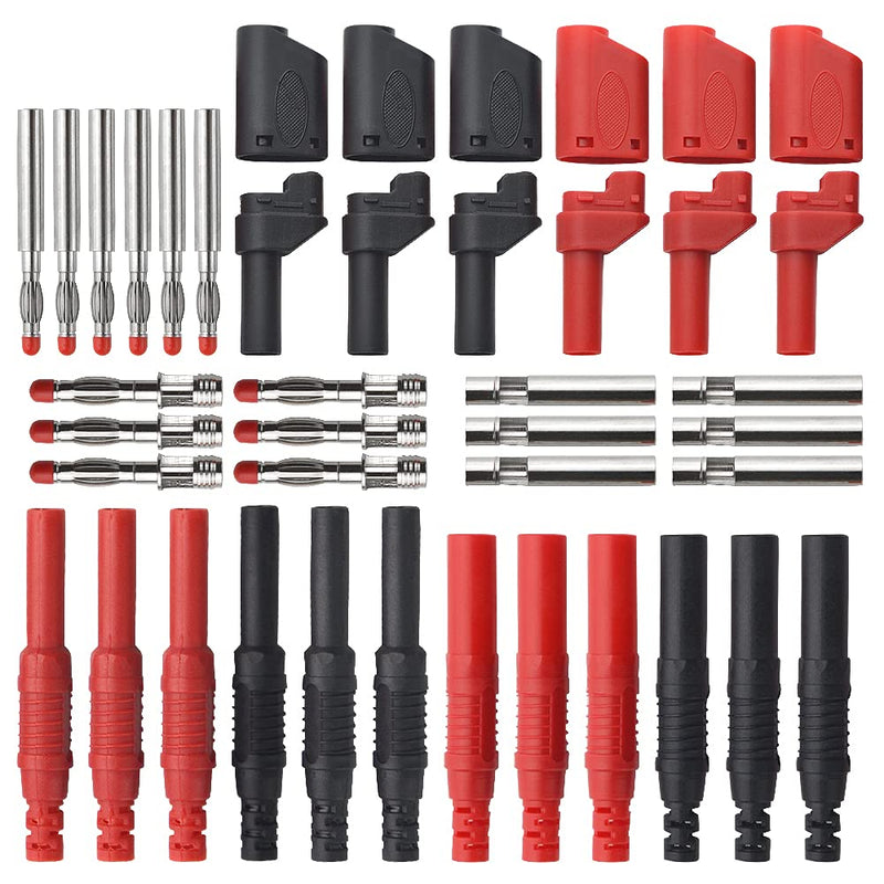 WMYCONGCONG 18 Pcs 4mm Stackable Shrouded Banana Plugs Safety Fully Insulated Banana Jack Adapters, 4mm Female Banana Plug Jack Socket Solder DIY Cable Connectors Adapters