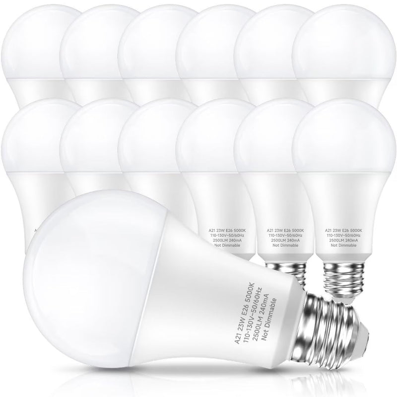 LEDERA 150 Watt LED Light Bulbs, Daylight White 5000K, 2500 Lumens Super Bright LED Bulbs, E26 Base, A21 LED Bulbs 23W Energy Saving, Non-Dimmable Bulbs for Living Room Bedroom Garage Office, 12 Packs 12 Pack
