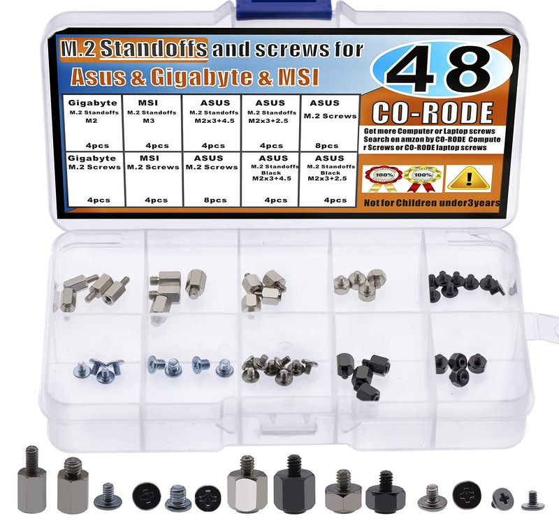 CO-RODE 48pcs M.2 SSD Standoffs and Screws for Asus, Gigabyte, MSI Motherboards