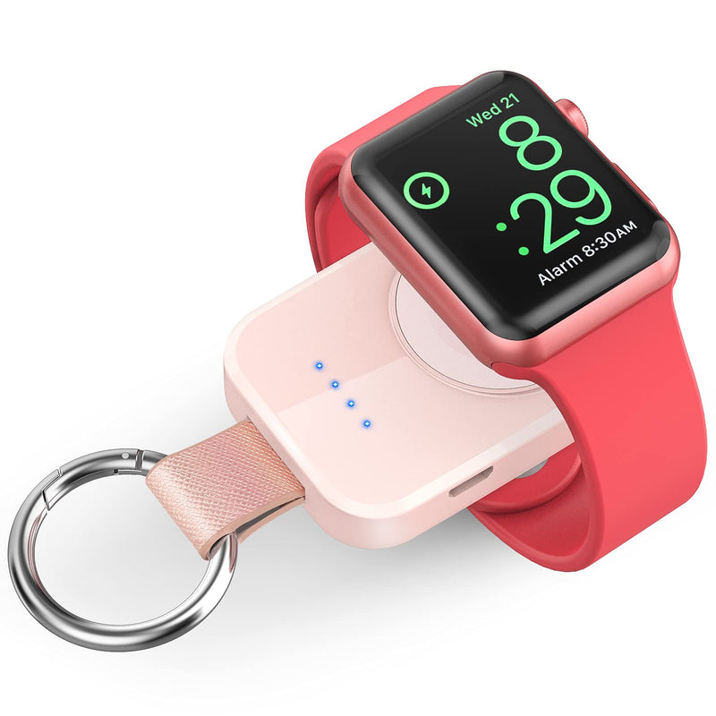 i.VALUX Portable Wireless Charger Compatible for Apple Watch Series 9/8/UItra/7/6/5/4/3/2/SE/Nike,Compact Magnetic iWatch Charger 1000mAh Power Bank Keychain Style Gift for Mother Girl Birthday-Pink Pink