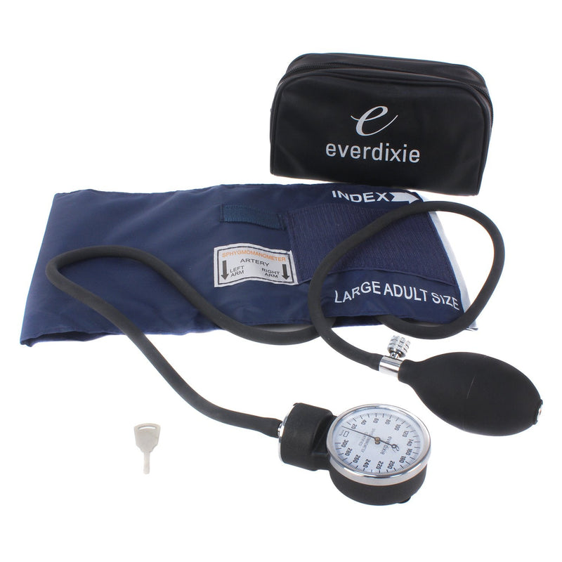 Dixie EMS Aneroid Sphygmomanometer, Manual Blood Pressure Monitor with Cuff, Carrying Case and Calibration Key - Size (13.5” – 20”) Large Adult