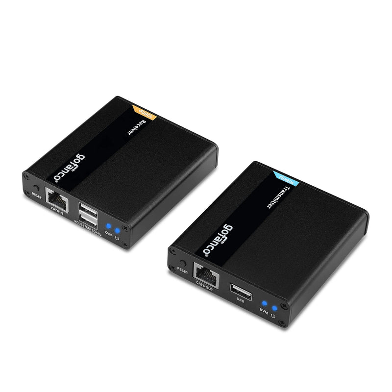gofanco 1080p HDMI USB KVM Extender Over CAT6 / CAT7 Cable – Up to 230ft (70m), 2X USB 2.0 Keyboard/Mouse, Near Zero Latency, HDMI Loopout, Lightning/Surge/ESD Protection (KVMHDExt70)